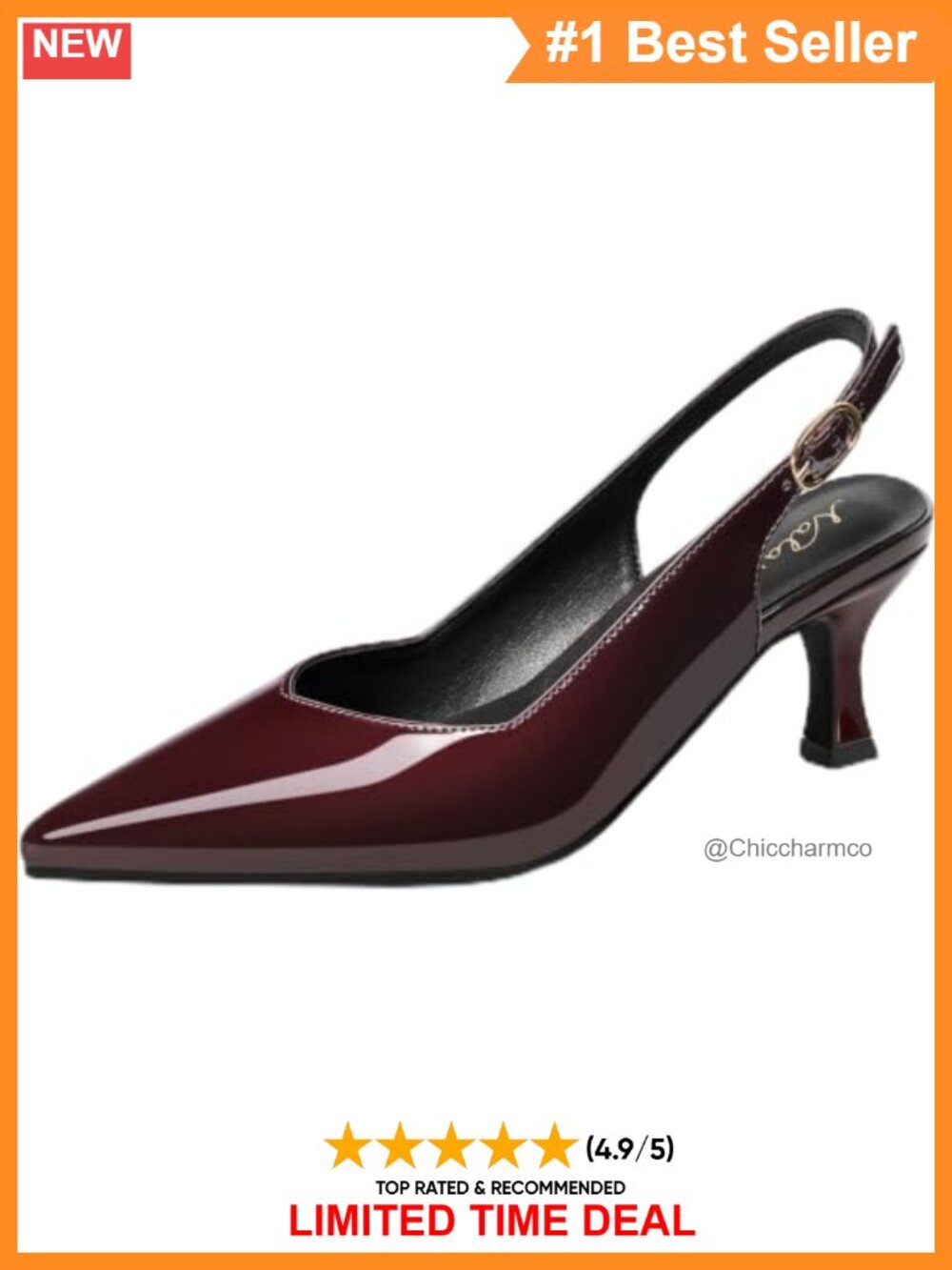 Kitten Heel Slingback Pumps Pointed Closed Toe Faux Leather
